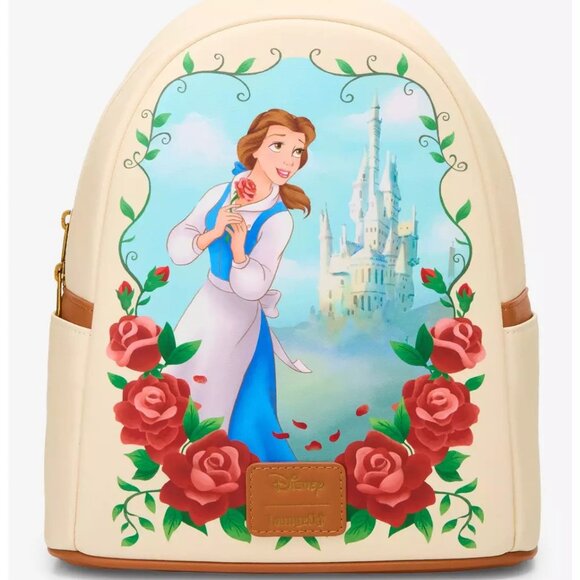 Loungefly Disney Beauty And The Beast Mini Backpack Belle Castle Floral Rose Bag - Picture 1 of 4